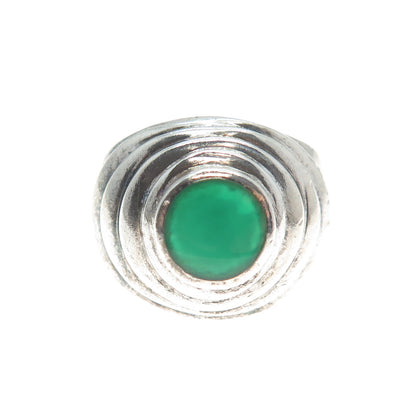 CHAPAL ZENRAY 925 Sterling Silver Vintage Real Green Onyx Oxidized Ring Size 7