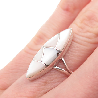 Old Pawn Sterling Silver Vintage Southwestern MOP Mosaic Tribal Ring Size 6.25