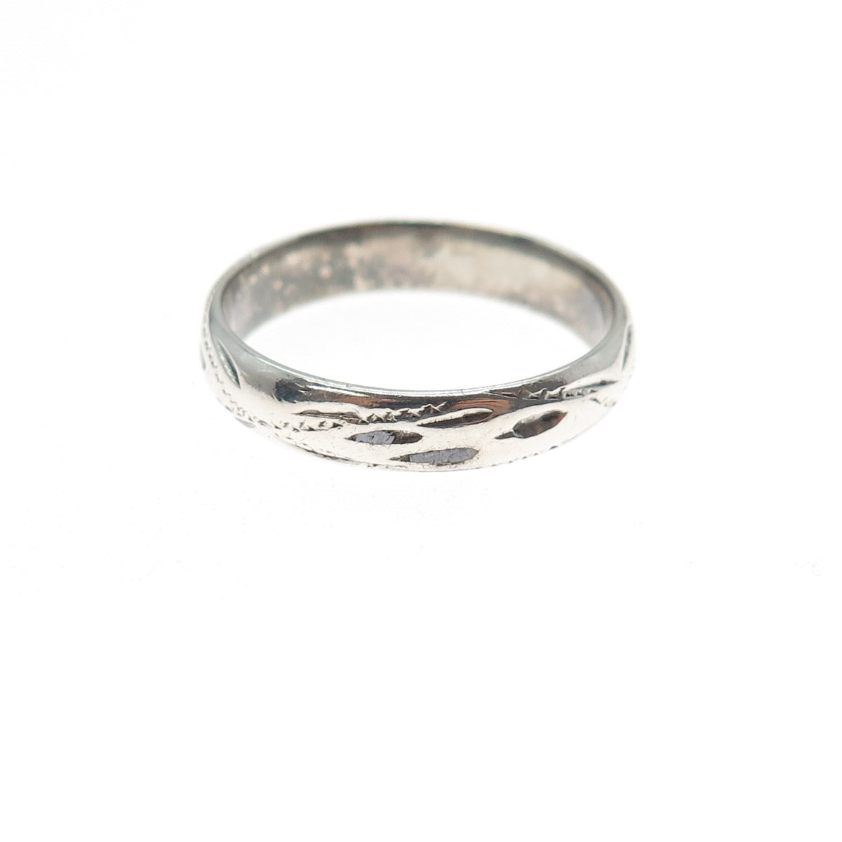 916 Silver Vintage European Diamond-Cut Oxidized Band Ring Size 7.5