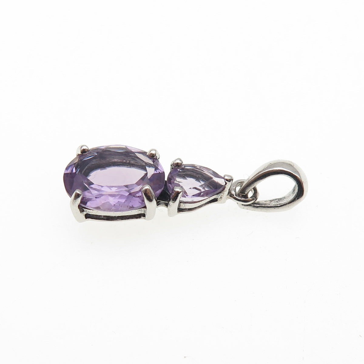 925 Sterling Silver Real Oval & Pear-Cut Amethyst Mini Charm Pendant