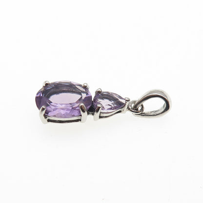 925 Sterling Silver Real Oval & Pear-Cut Amethyst Mini Charm Pendant