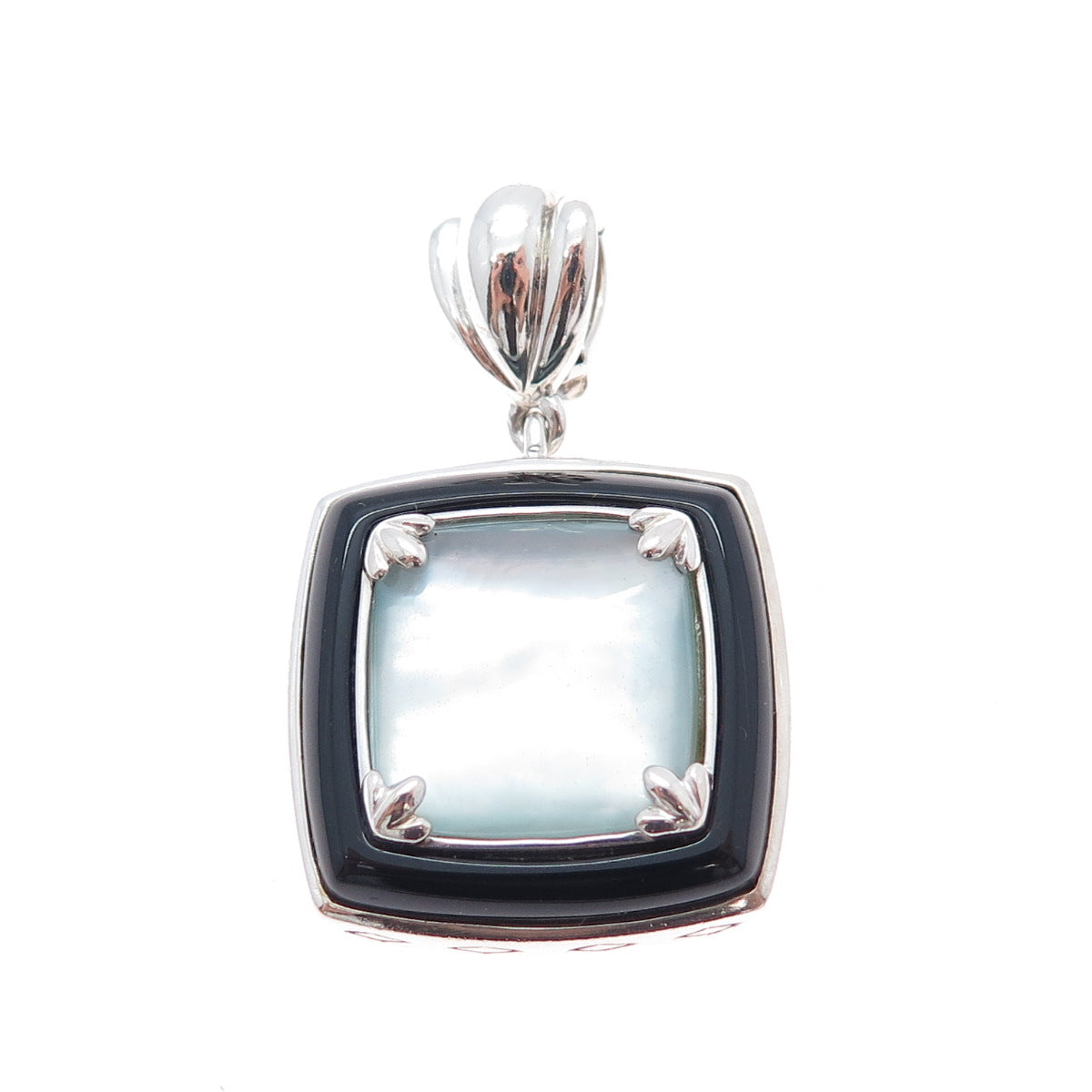 WHITNEY KELLY 925 Sterling Silver Vintage Real MOP & Black Onyx Charm Pendant