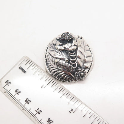 925 Sterling Silver Vintage Floral Leaf Pin Brooch