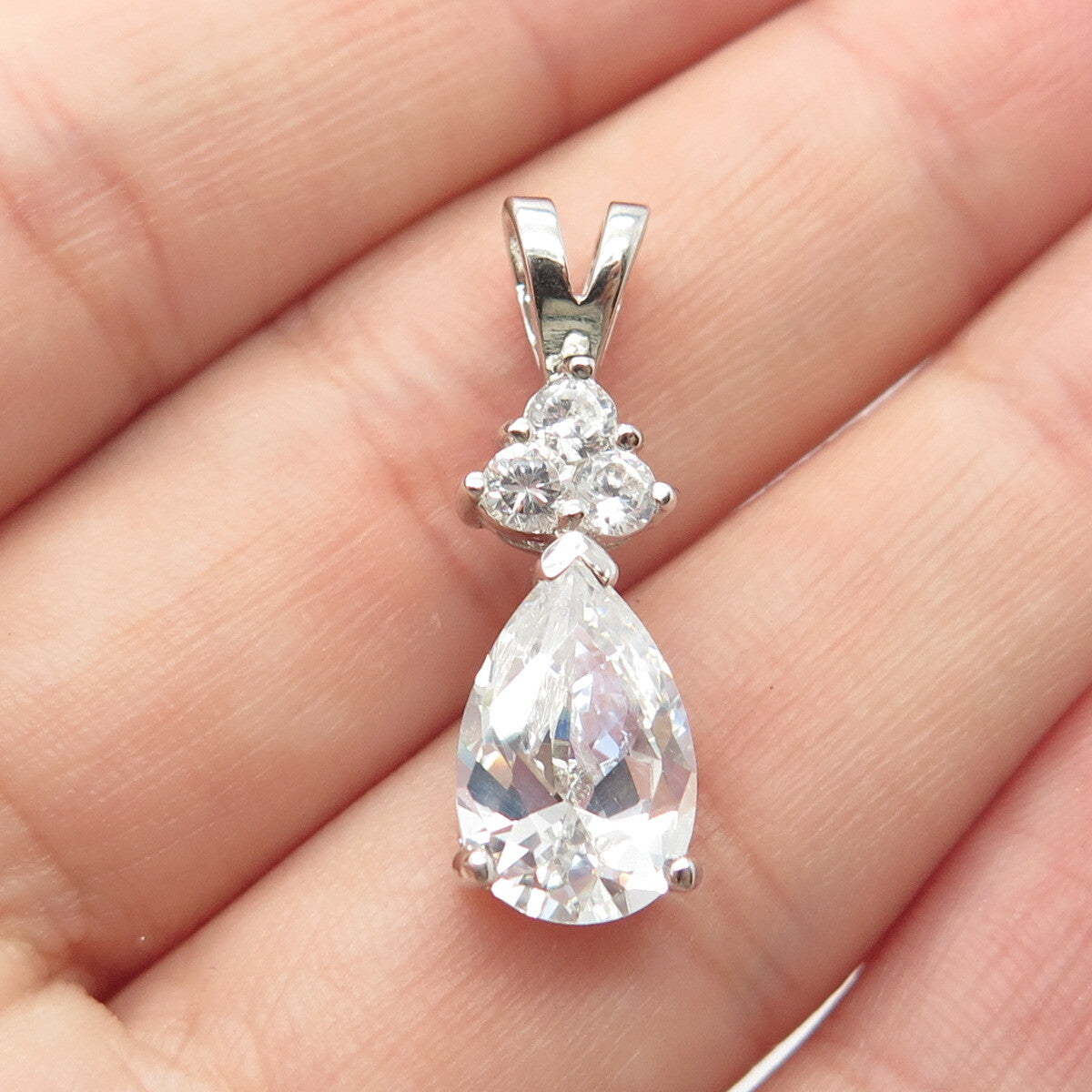 925 Sterling Silver C Z Teardrop Slide Pendant