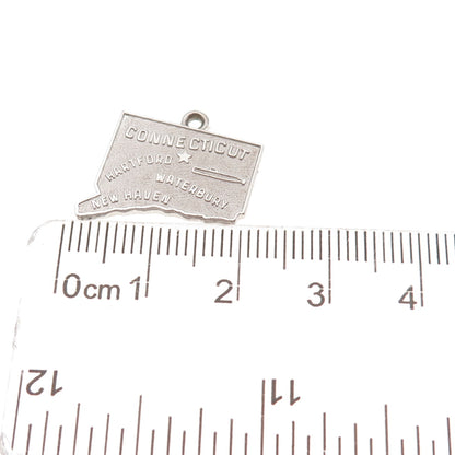 Kinney 925 Sterling Silver Vintage Connecticut State Map Mini Charm Pendant