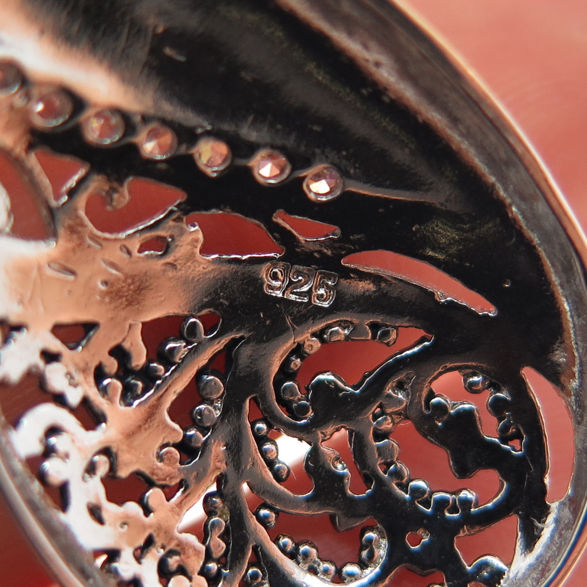 925 Sterling Silver 2-Tone Round-Cut C Z Granulated Teardrop Charm Pendant