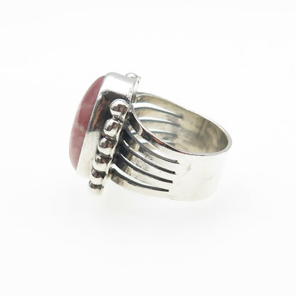 Old Pawn 925 Sterling Silver Vintage Rhodochrosite Beaded Oxidized Ring Size 5.5