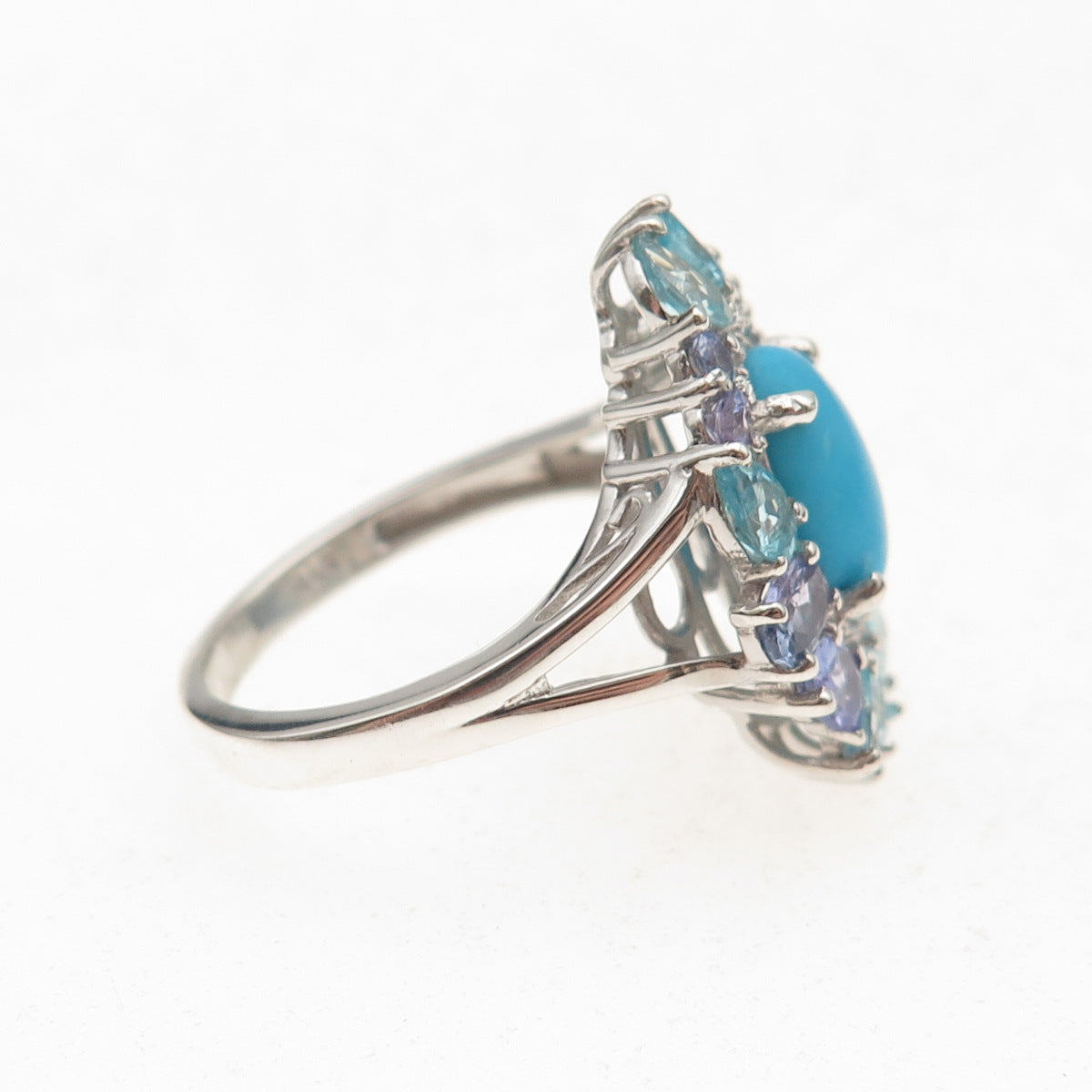 Chuck Clemency 925 Sterling Real Turquoise Aquamarine & Tanzanite Ring Size 8.25