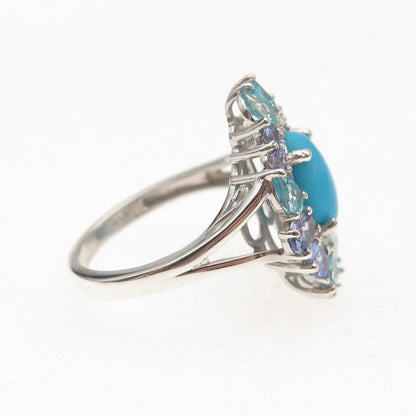Chuck Clemency 925 Sterling Real Turquoise Aquamarine & Tanzanite Ring Size 8.25