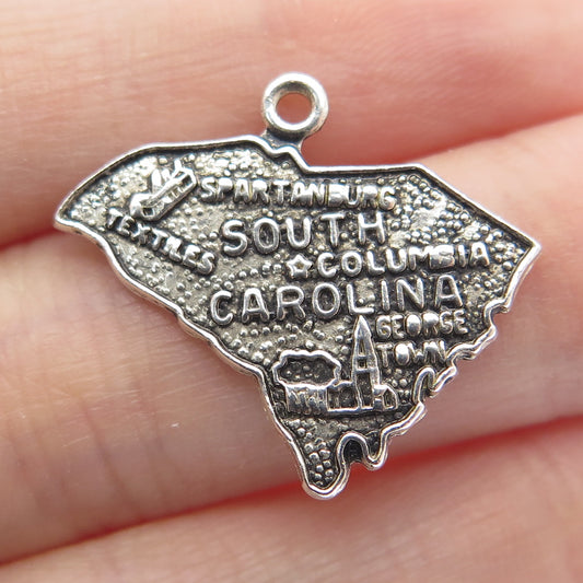 FRENCH & FRANKLIN 925 Sterling Silver Vintage South Carolina Map Charm Pendant