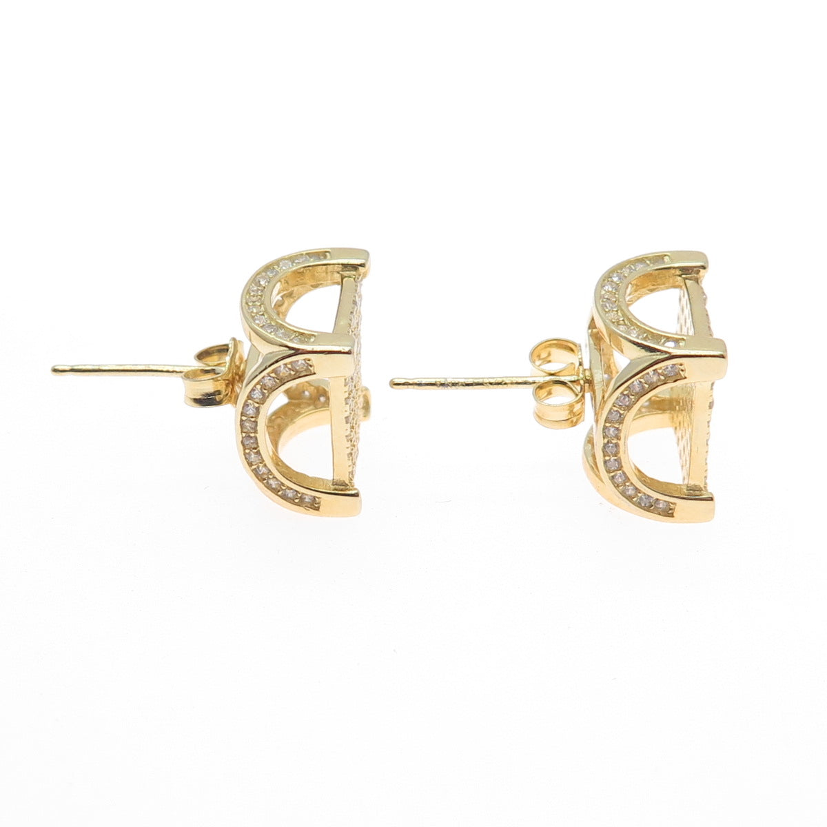 925 Sterling Silver Gold Plated Round-Cut C Z Arch Square Stud Earrings