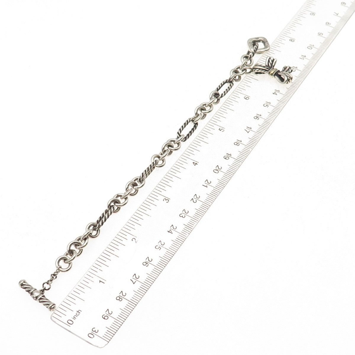 David Yurman 925 Sterling Silver 18K Gold Vintage Bow Charm Bracelet 6.75"