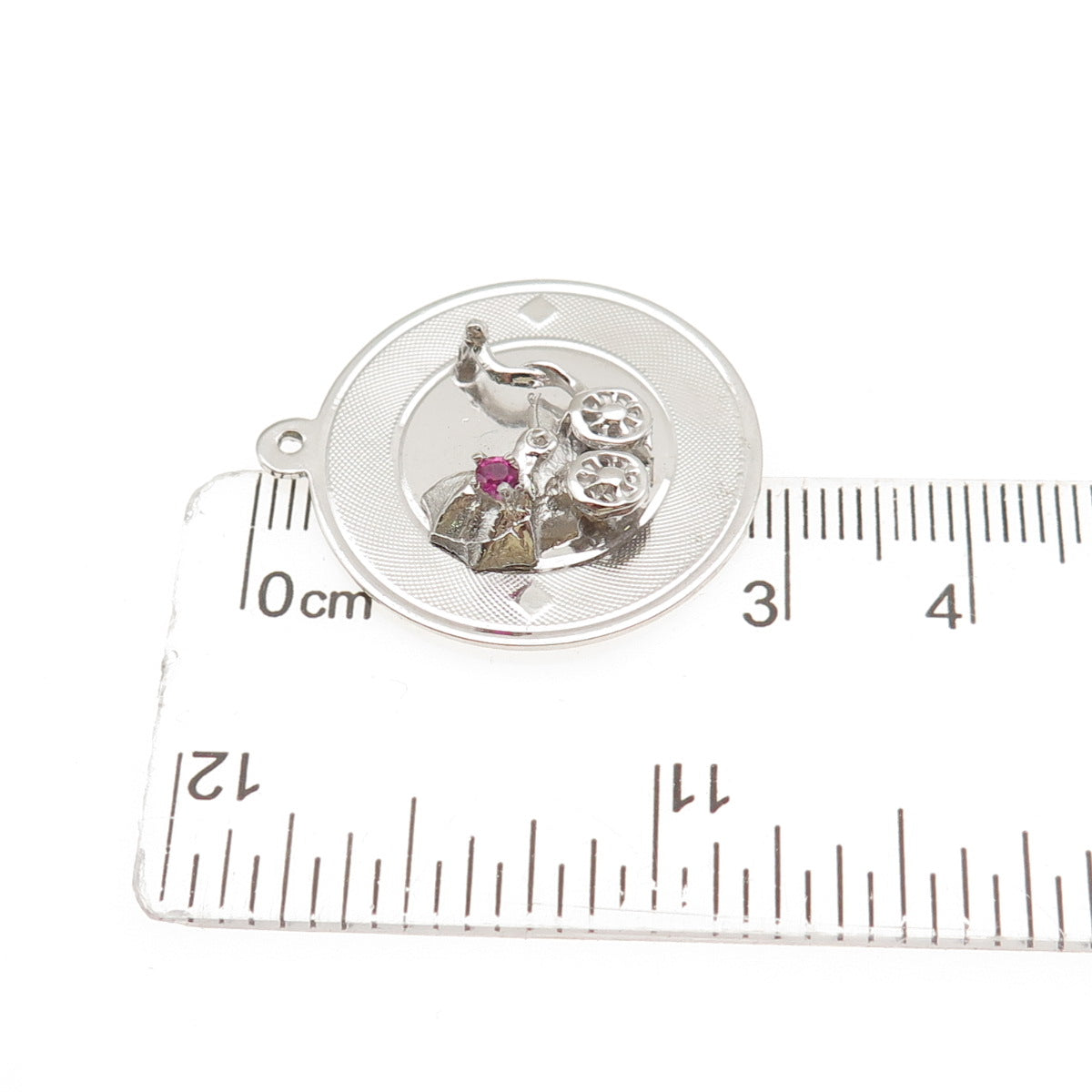925 Sterling Silver Vintage Pink Rhinestone Baby Stroller Charm Pendant