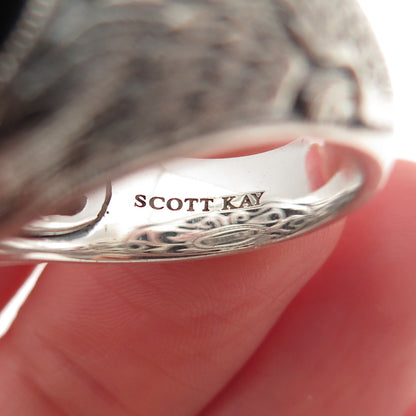 Scott Kay 925 Sterling Silver Real Black Onyx Angel Oxidized Ring Size 8