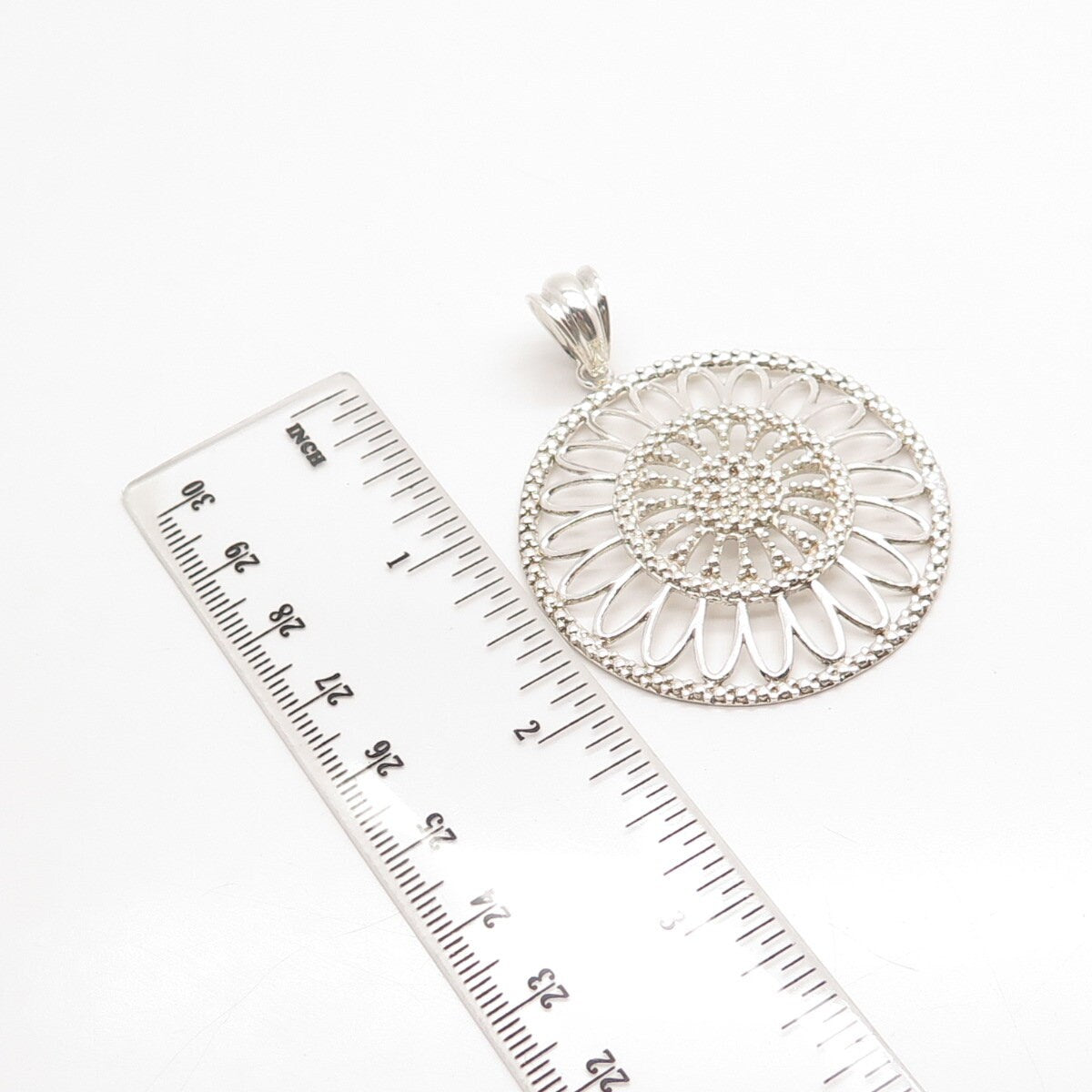 925 Sterling Silver Vintage Italy Milor Granulated Round Floral Pendant