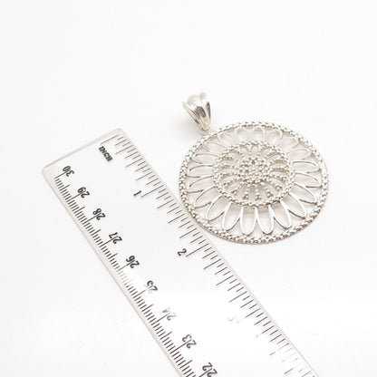 925 Sterling Silver Vintage Italy Milor Granulated Round Floral Pendant