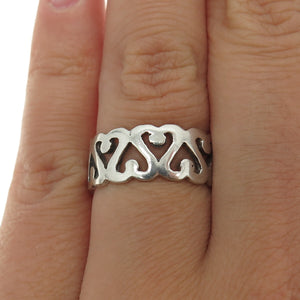 925 Sterling Silver Vintage Heart Link Band Ring Size 7.25