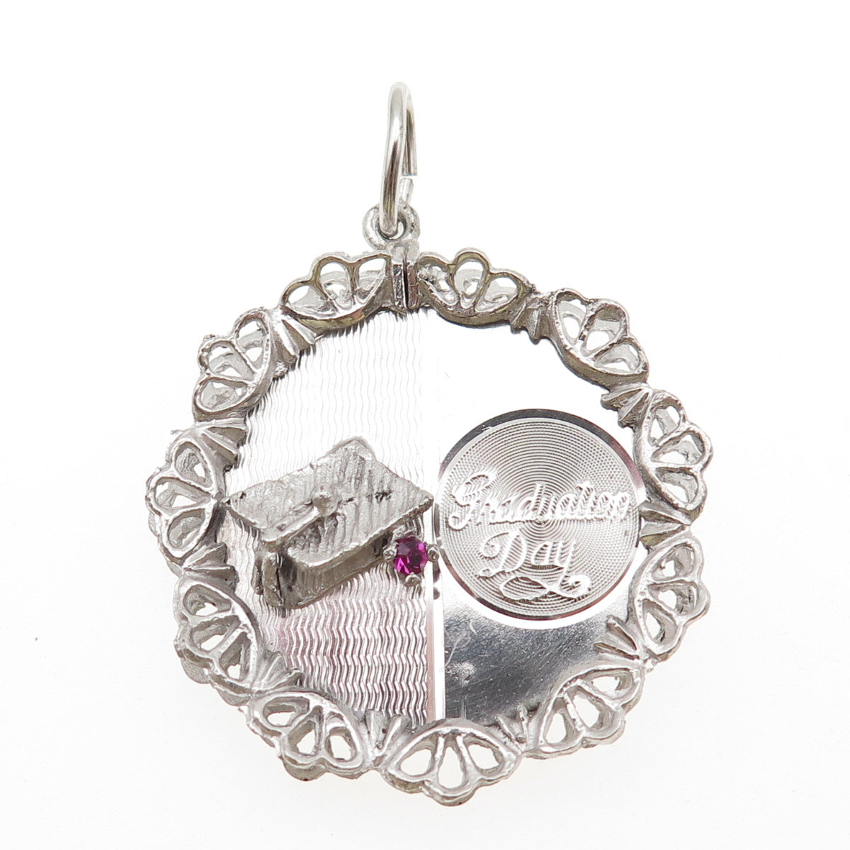 ART'S ELEGANCE 925 Sterling Vintage Pink Rhinestone Graduation Day Charm Pendant
