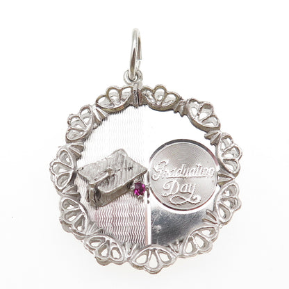 ART'S ELEGANCE 925 Sterling Vintage Pink Rhinestone Graduation Day Charm Pendant