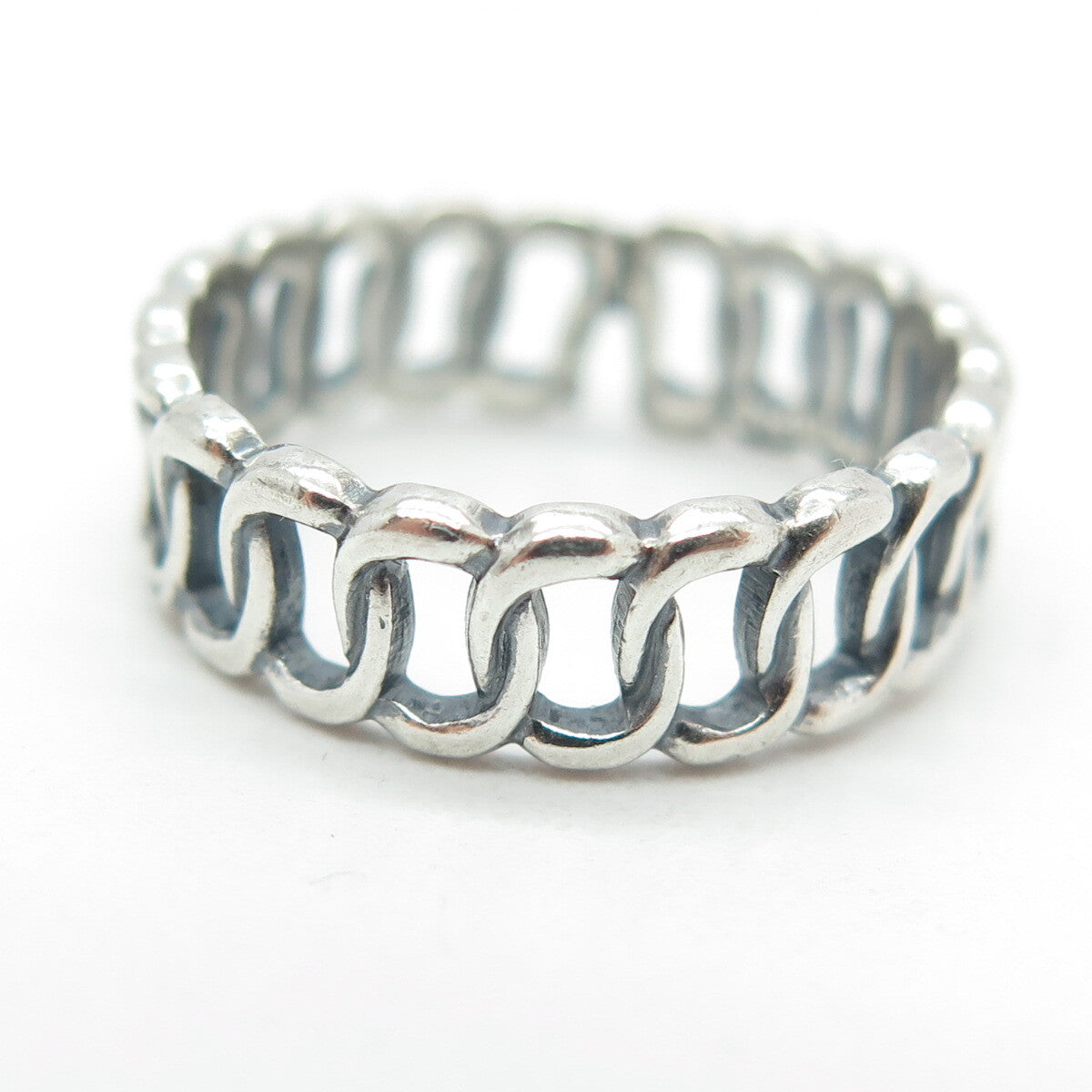 925 Sterling Silver Vintage Interlocked Rolo Link Band Ring Size 6.25