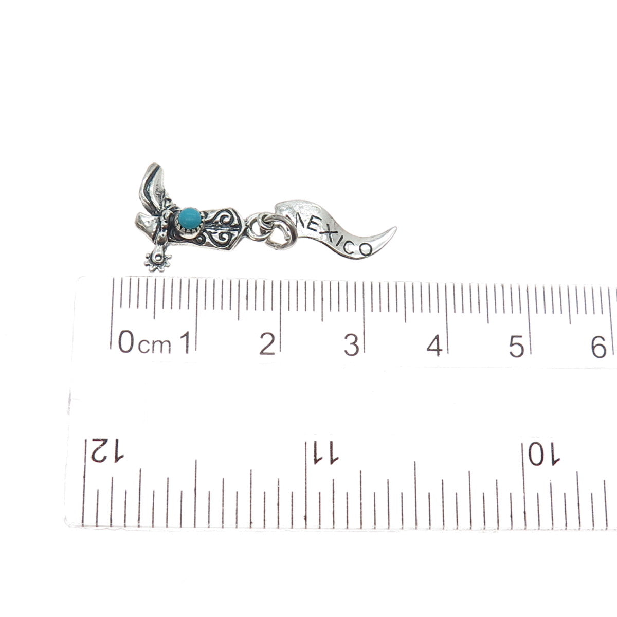 PACIFIC JEWELRY Old Pawn 925 Sterling Turquoise Mexico Cowboy Shoe Mini Pendant