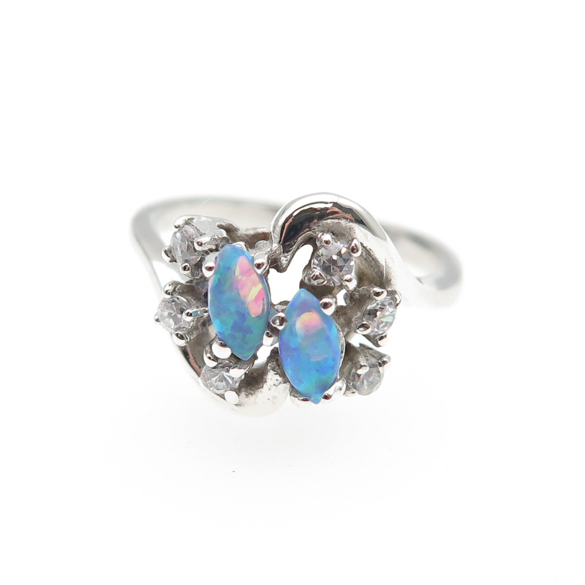 925 Sterling Silver Real Opal & C Z Ring Size 6.25
