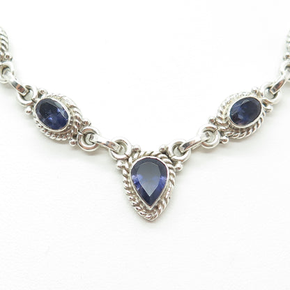 925 Sterling Silver Vintage Real Oval-Cut Iolite Chain Necklace 18"