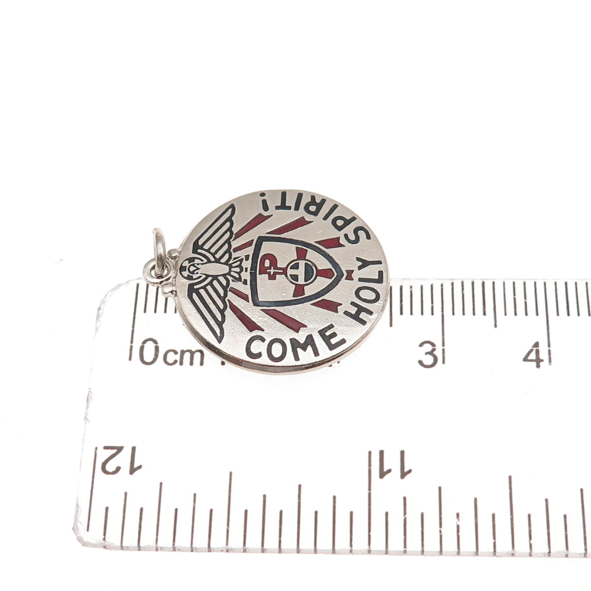 Creed 925 Sterling Silver Vintage Enamel Come Holy Spirit Charm Pendant
