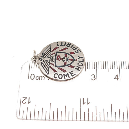 Creed 925 Sterling Silver Vintage Enamel Come Holy Spirit Charm Pendant
