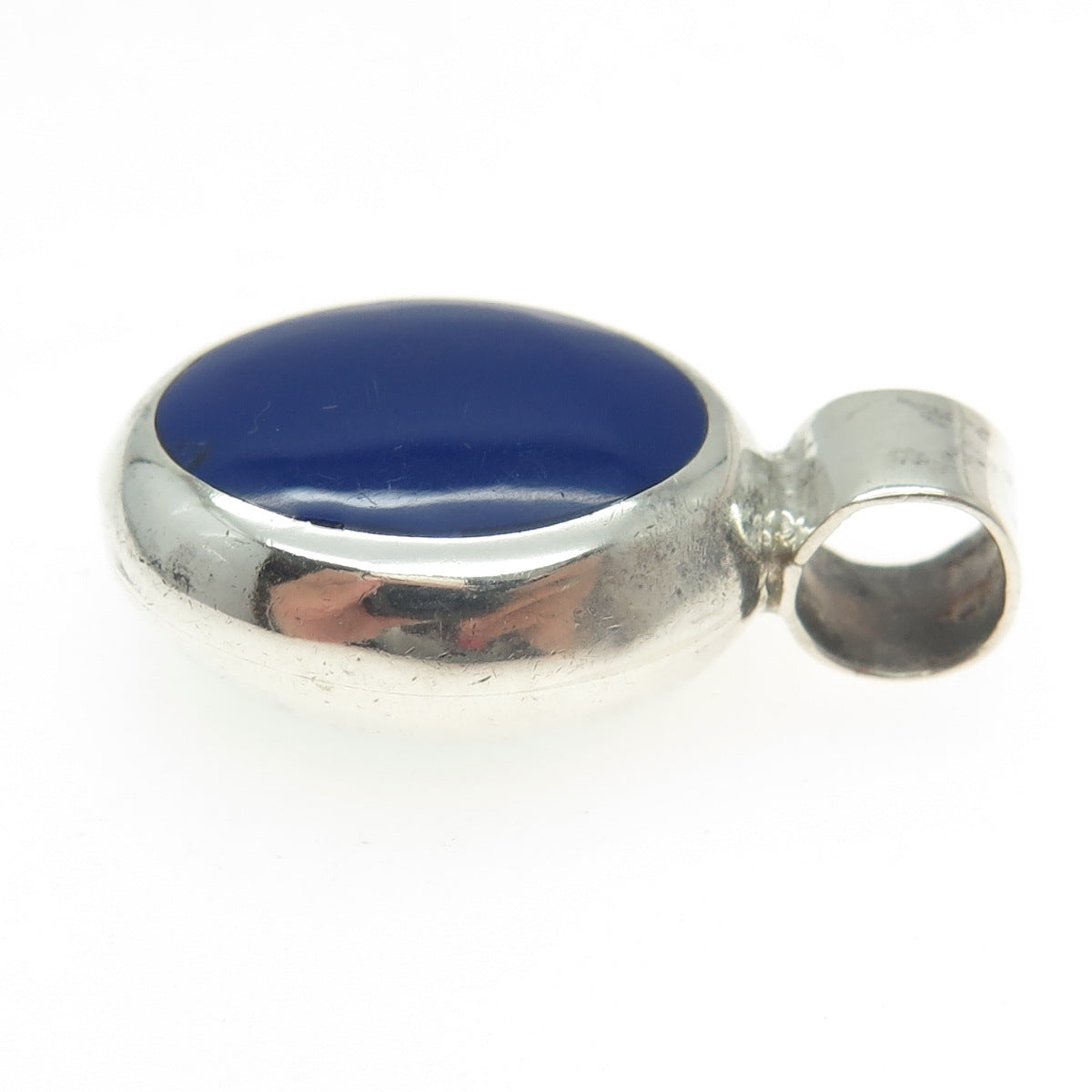 925 Sterling Silver Vintage Mexico Real Turquoise & Lapis Gem Dual Sided Pendant