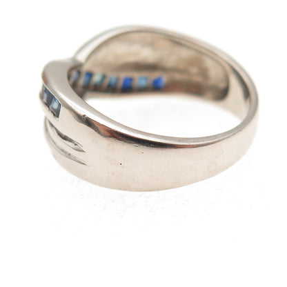 925 Sterling Silver Vintage Real Sapphire Crisscross Ring Size 7.25