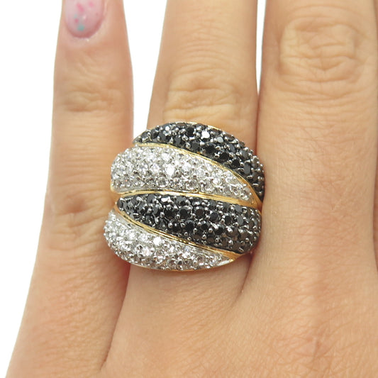 925 Sterling Silver Gold Plated Black Spinel & C Z Claw Ring Size 6.25