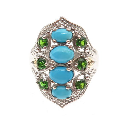Chuck Clemency 925 Sterling Sleeping Beauty Turquoise & Peridot Ring Size 8.25