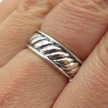 925 Sterling Silver Vintage Twisted Rope Band Oxidized Ring Size 7.25