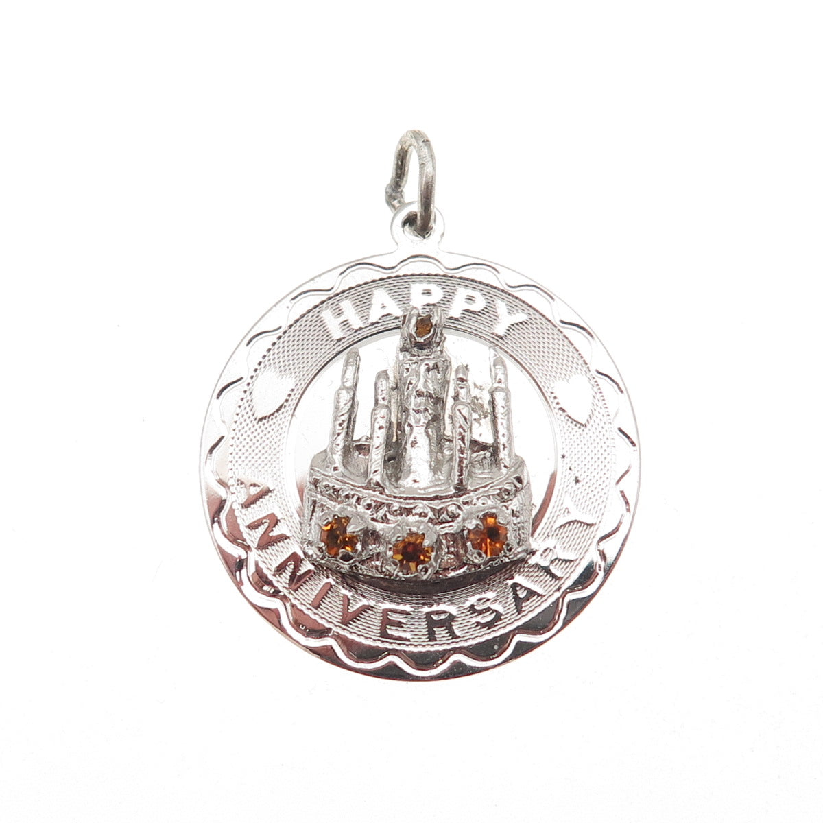 Spencer Co. Sterling Silver Vintage Rhinestone Happy Anniversary Charm Pendant