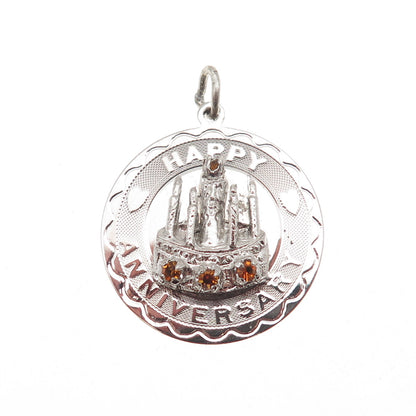 Spencer Co. Sterling Silver Vintage Rhinestone Happy Anniversary Charm Pendant