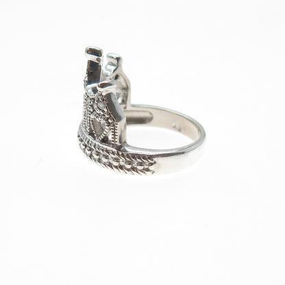 SETA 925 Sterling Silver Round-Cut C Z Heart Tiara Ring Size 7