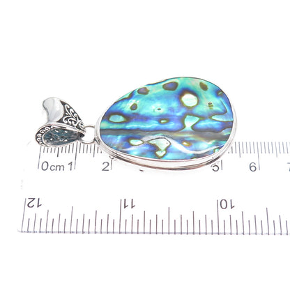 925 Sterling Silver Vintage Real Abalone Shell Teardrop Charm Pendant