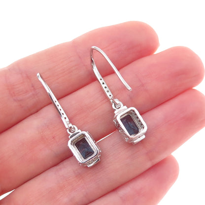 Han 925 Sterling Silver Blue & White C Z Dangle Earrings