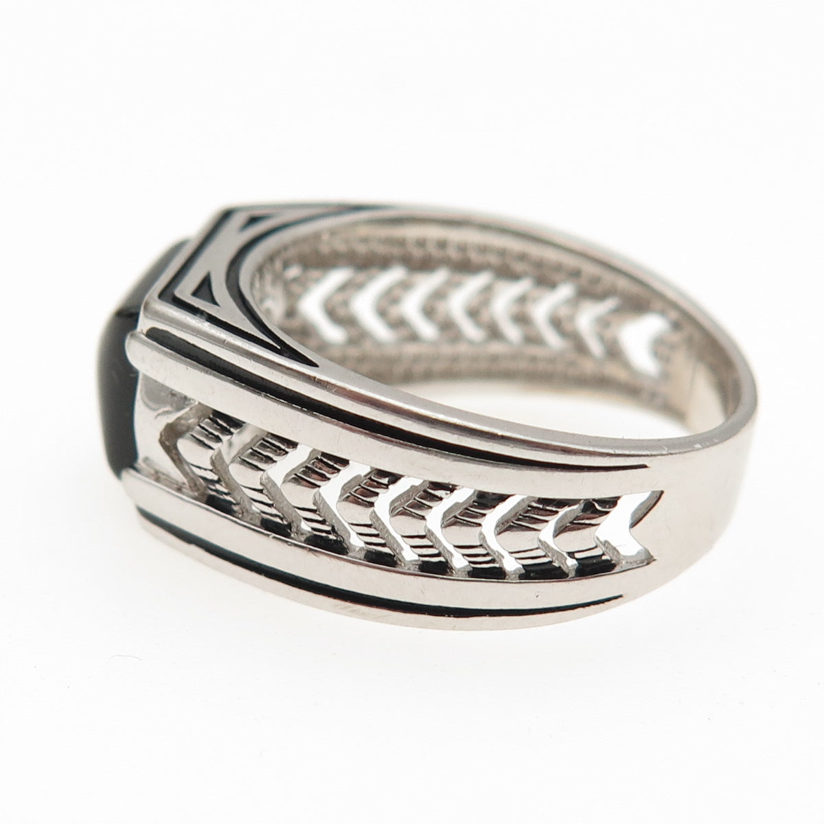 CHIMODA 925 Sterling Silver Real Black Onyx Arrow Ring Size 10.25