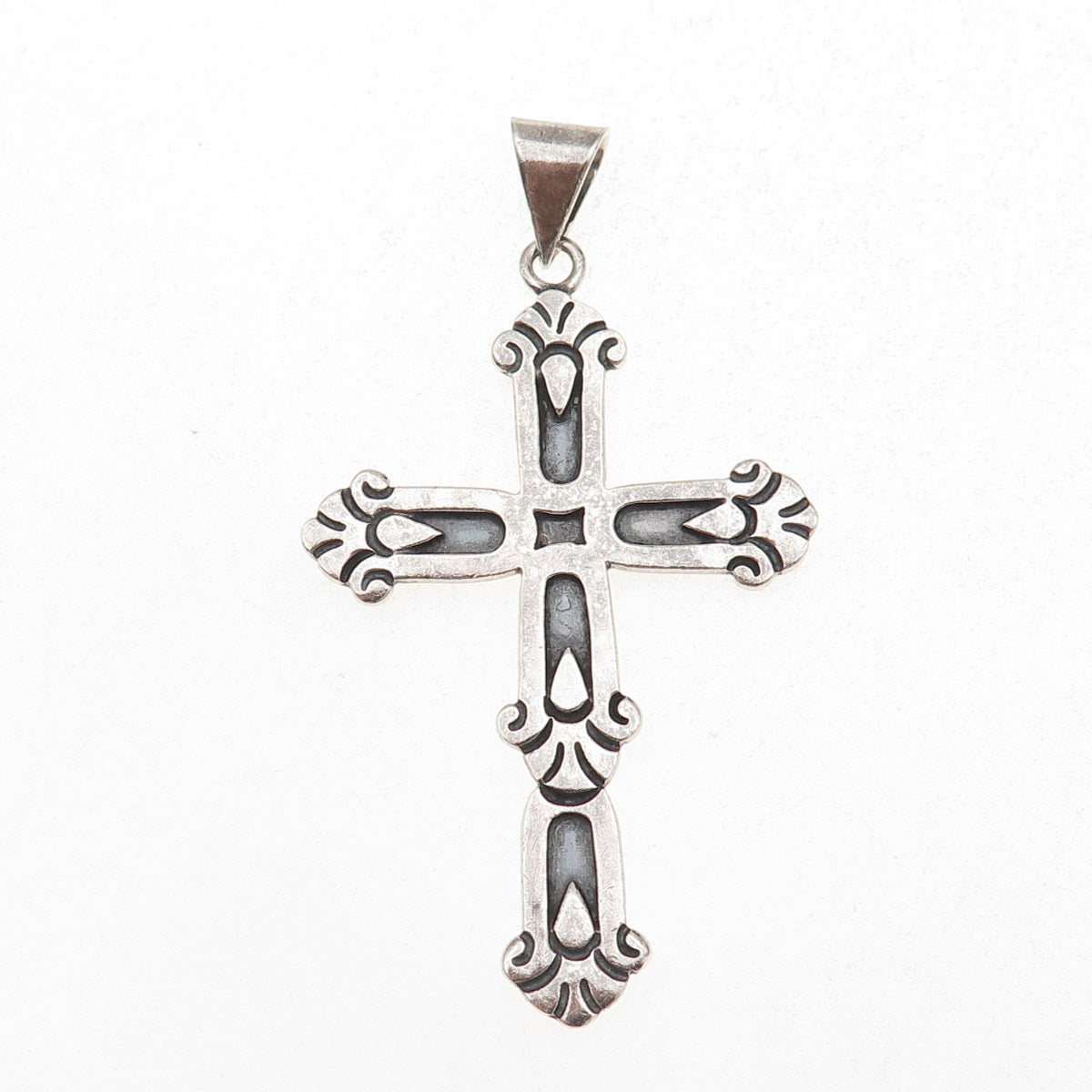 Cony 925 Sterling Silver Vintage Mexico Cross Religious Oxidized Pendant #102
