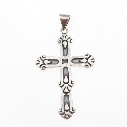 Cony 925 Sterling Silver Vintage Mexico Cross Religious Oxidized Pendant #102