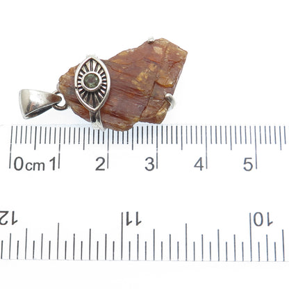 925 Sterling Silver Vintage Real Calcite & Peridot Evil's Eye Charm Pendant