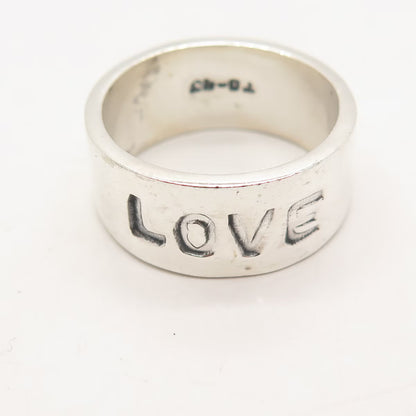 925 Sterling Silver Vintage Mexico "LOVE" Band Ring Size 10.75