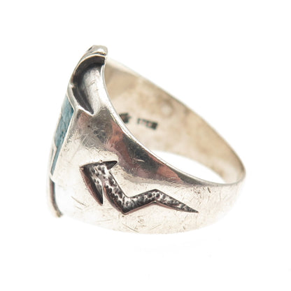 CAROLYN POLLACK Old Pawn Sterling Vintage Turquoise Inlay Eagle Ring Size 10.25