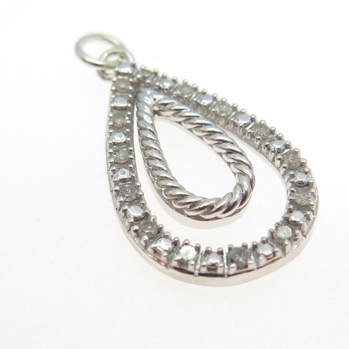 925 Sterling Silver Real Round-Cut Diamond Teardrop Pendant