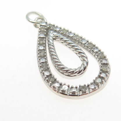 925 Sterling Silver Real Round-Cut Diamond Teardrop Pendant