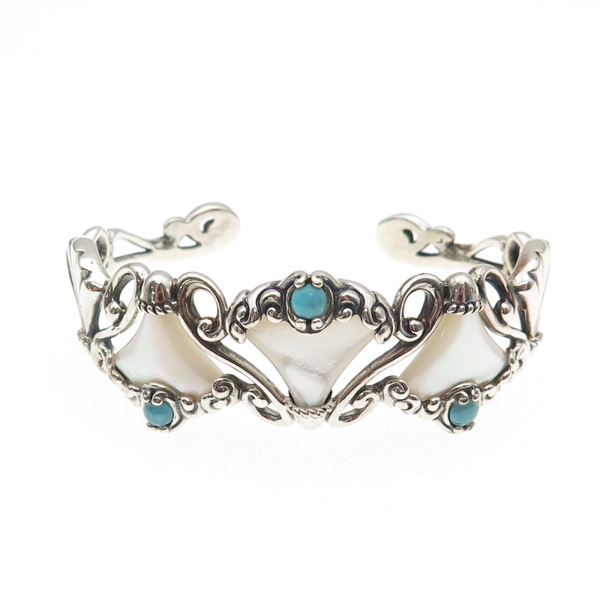 Carolyn Pollack Sterling Vintage Real Turquoise & MOP Adjustable Bracelet 5.75"