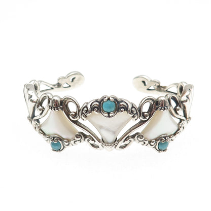 Carolyn Pollack Sterling Vintage Real Turquoise & MOP Adjustable Bracelet 5.75"