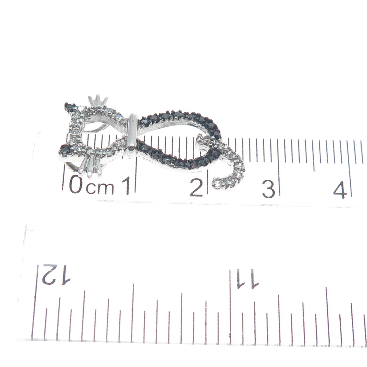 925 Sterling Silver Real Round-Cut Black Spinel C Z Cat Minimalist Slide Pendant